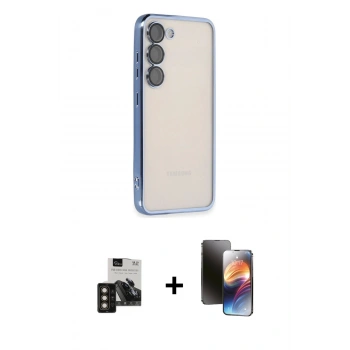 MARSİLYAN™- Galaxy S24 Kılıf Vadi Minimal - Siyah 3D Antistatik Mat Seramik Nano Ekran Koruyucu + PVD Metal Kamera Lens - GD