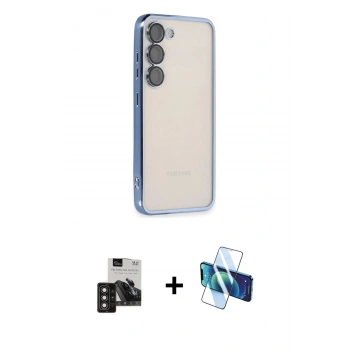 MARSİLYAN™- Galaxy S24 Kılıf Vadi Minimal - Siyah 3D Antistatik Seramik Nano Ekran Koruyucu + PVD Metal Kamera Lens - DNMR