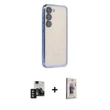 MARSİLYAN™- Galaxy S24 Kılıf Vadi Minimal - Siyah Bilvis 3D Cam Ekran Koruyucu + PVD Metal Kamera Lens - GD
