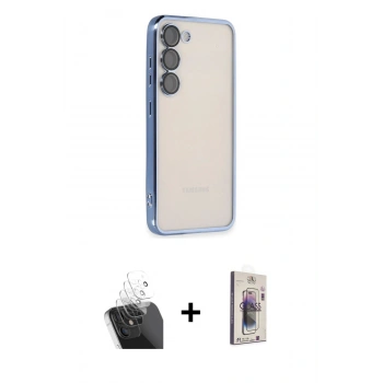 MARSİLYAN™- Galaxy S24 Kılıf Vadi Minimal - Siyah Bilvis 3D Cam Ekran Koruyucu + Kamera Lens Koruma Cam - SF