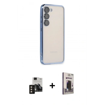 MARSİLYAN™- Galaxy S24 Kılıf Vadi Minimal - Siyah Bilvis Hayalet Cam Ekran Koruyucu + PVD Metal Kamera Lens - GD