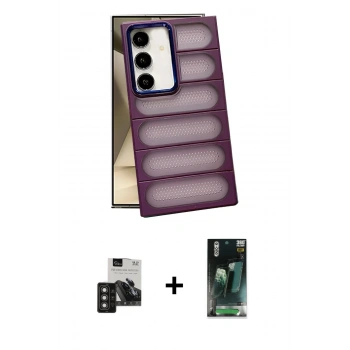 MARSİLYAN™- Galaxy S24 Kılıf Yadigar Doku Özel Seri - Şeffaf 360 Full Body Arka Koruyucu + PVD Metal Kamera Lens - TNGI