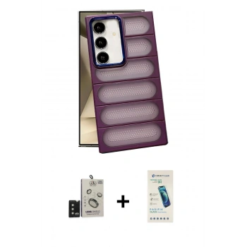 MARSİLYAN™- Galaxy S24 Kılıf Yadigar Doku Özel Seri - Şeffaf Pasifik Cam Ekran Koruyucu + Bilvis Titan Kamera Lens - SH