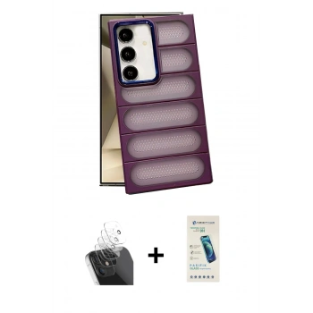 MARSİLYAN™- Galaxy S24 Kılıf Yadigar Doku Özel Seri - Şeffaf Pasifik Cam Ekran Koruyucu + Kamera Lens Koruma Cam - SF