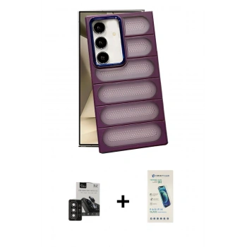MARSİLYAN™- Galaxy S24 Kılıf Yadigar Doku Özel Seri - Şeffaf Pasifik Cam Ekran Koruyucu + PVD Metal Kamera Lens - DNMR