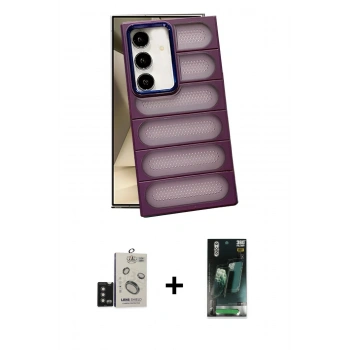 MARSİLYAN™- Galaxy S24 Kılıf Yadigar Doku Özel Seri - Siyah 360 Mat Full Body Arka Koruyucu + Bilvis Titan Kamera Lens - TMGI