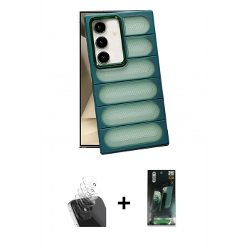 MARSİLYAN™- Galaxy S24 Kılıf Yadigar Doku Özel Seri - Siyah 360 Mat Full Body Arka Koruyucu + Kamera Lens Koruma Cam - SF
