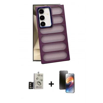 MARSİLYAN™- Galaxy S24 Kılıf Yadigar Doku Özel Seri - Siyah 3D Antistatik Mat Seramik Nano Ekran Koruyucu + Bilvis Titan Kamera Lens - GD