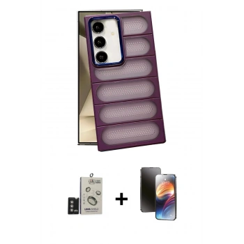 MARSİLYAN™- Galaxy S24 Kılıf Yadigar Doku Özel Seri - Siyah 3D Antistatik Mat Seramik Nano Ekran Koruyucu + Bilvis Titan Kamera Lens - DNMR