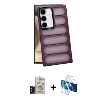 MARSİLYAN™- Galaxy S24 Kılıf Yadigar Doku Özel Seri - Siyah 3D Antistatik Seramik Nano Ekran Koruyucu + Bilvis Titan Kamera Lens - TMGI