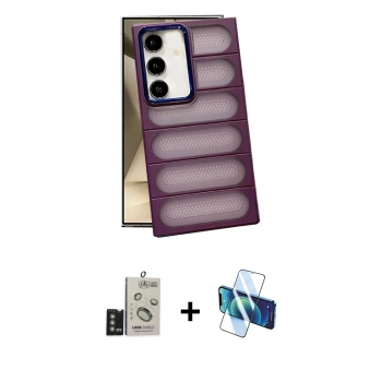 MARSİLYAN™- Galaxy S24 Kılıf Yadigar Doku Özel Seri - Siyah 3D Antistatik Seramik Nano Ekran Koruyucu + Bilvis Titan Kamera Lens - DNMR