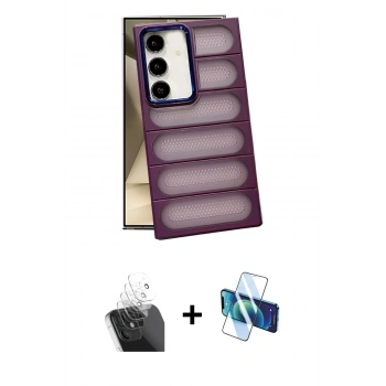 MARSİLYAN™- Galaxy S24 Kılıf Yadigar Doku Özel Seri - Siyah 3D Antistatik Seramik Nano Ekran Koruyucu + Kamera Lens Koruma Cam - SF