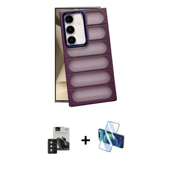 MARSİLYAN™- Galaxy S24 Kılıf Yadigar Doku Özel Seri - Siyah 3D Antistatik Seramik Nano Ekran Koruyucu + PVD Metal Kamera Lens - DNMR