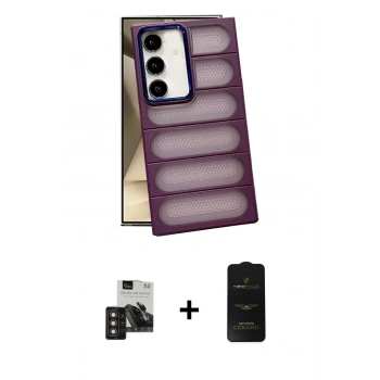 MARSİLYAN™- Galaxy S24 Kılıf Yadigar Doku Özel Seri - Siyah 6D Antistatik Mat Seramik Hayalet Nano Ekran Koruyucu + PVD Metal Kamera Lens - TNGI