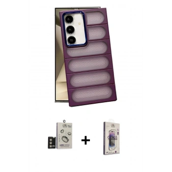 MARSİLYAN™- Galaxy S24 Kılıf Yadigar Doku Özel Seri - Siyah Bilvis 3D Cam Ekran Koruyucu + Bilvis Titan Kamera Lens - GD
