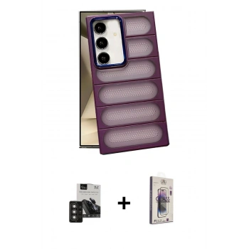 MARSİLYAN™- Galaxy S24 Kılıf Yadigar Doku Özel Seri - Siyah Bilvis 3D Cam Ekran Koruyucu + PVD Metal Kamera Lens - TNGI