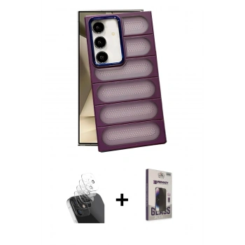 MARSİLYAN™- Galaxy S24 Kılıf Yadigar Doku Özel Seri - Siyah Bilvis Hayalet Cam Ekran Koruyucu + Kamera Lens Koruma Cam - SF