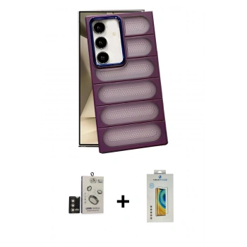 MARSİLYAN™- Galaxy S24 Kılıf Yadigar Doku Özel Seri - Siyah Polymer Nano Ekran Koruyucu + Bilvis Titan Kamera Lens - GD