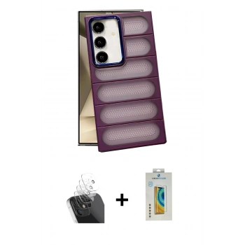 MARSİLYAN™- Galaxy S24 Kılıf Yadigar Doku Özel Seri - Siyah Polymer Nano Ekran Koruyucu + Kamera Lens Koruma Cam - SF