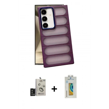 MARSİLYAN™- Galaxy S24 Kılıf Yadigar Doku Özel Seri - Siyah Polymer Nano Ekran Koruyucu + Bilvis Titan Kamera Lens - SH