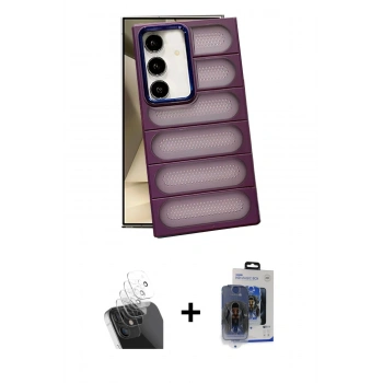 MARSİLYAN™- Galaxy S24 Kılıf Yadigar Doku Özel Seri - Siyah Vanessa Magic Cam + Kamera Lens Koruma Cam - SF