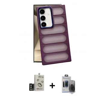 MARSİLYAN™- Galaxy S24 Kılıf Yadigar Doku Özel Seri - Siyah Vanessa Magic Hayalet Cam + Bilvis Titan Kamera Lens - GD