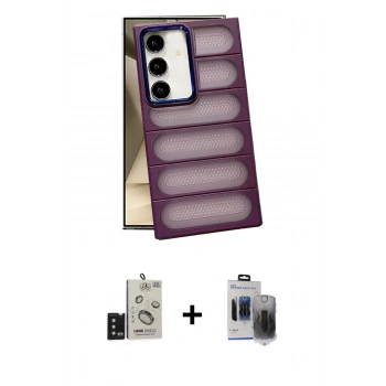 MARSİLYAN™- Galaxy S24 Kılıf Yadigar Doku Özel Seri - Siyah Vanessa Magic Hayalet Cam + Bilvis Titan Kamera Lens - SH