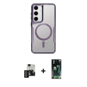MARSİLYAN™- Galaxy S24 Kılıf Yadigar Klasik Özel Seri - Şeffaf 360 Full Body Arka Koruyucu + PVD Metal Kamera Lens - SH