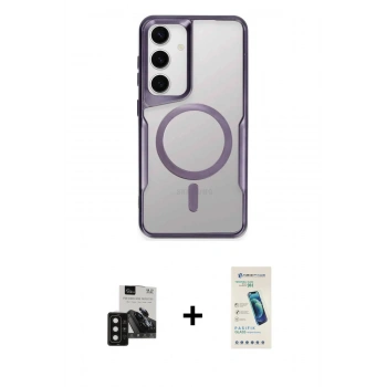 MARSİLYAN™- Galaxy S24 Kılıf Yadigar Klasik Özel Seri - Şeffaf Pasifik Cam Ekran Koruyucu + PVD Metal Kamera Lens - SH