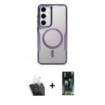 MARSİLYAN™- Galaxy S24 Kılıf Yadigar Klasik Özel Seri - Siyah 360 Mat Full Body Arka Koruyucu + Kamera Lens Koruma Cam - SF