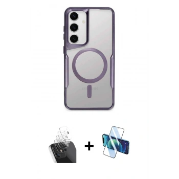 MARSİLYAN™- Galaxy S24 Kılıf Yadigar Klasik Özel Seri - Siyah 3D Antistatik Cam Ekran Koruyucu + Kamera Lens Koruma Cam - SF