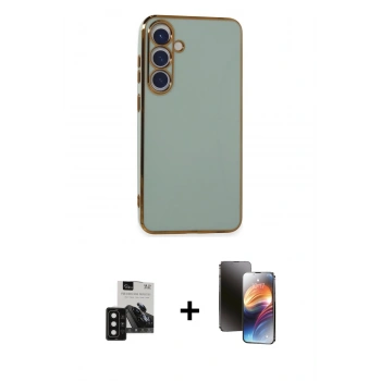 MARSİLYAN™- Galaxy S24 Kılıf Yankı Serisi - Siyah 3D Antistatik Mat Seramik Nano Ekran Koruyucu + PVD Metal Kamera Lens - SH