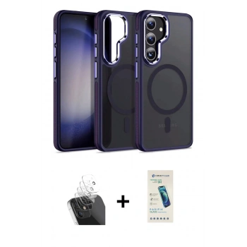 MARSİLYAN™- Galaxy S24 Kılıf Yörünge Klasik - Şeffaf Pasifik Cam Ekran Koruyucu + Kamera Lens Koruma Cam - SF