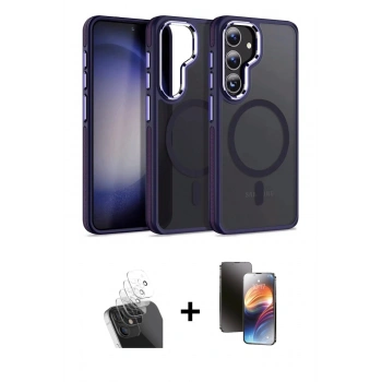 MARSİLYAN™- Galaxy S24 Kılıf Yörünge Klasik - Siyah 3D Antistatik Mat Seramik Nano Ekran Koruyucu + Kamera Lens Koruma Cam - SF
