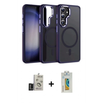MARSİLYAN™- Galaxy S24 Kılıf Yörünge Klasik - Siyah Polymer Nano Ekran Koruyucu + Bilvis Titan Kamera Lens - DNMR