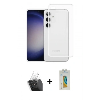 MARSİLYAN™- Galaxy S24 Kılıf Zirve Doku - Siyah Polymer Nano Ekran Koruyucu + Kamera Lens Koruma Cam - SF