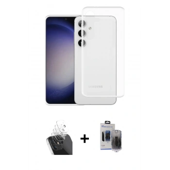 MARSİLYAN™- Galaxy S24 Kılıf Zirve Doku - Siyah Vanessa Magic Hayalet Cam + Kamera Lens Koruma Cam - SF
