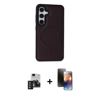 MARSİLYAN™- Galaxy S24 Kılıf Zirve Işık Serisi - Siyah 3D Antistatik Mat Seramik Nano Ekran Koruyucu + PVD Metal Kamera Lens - DNMR