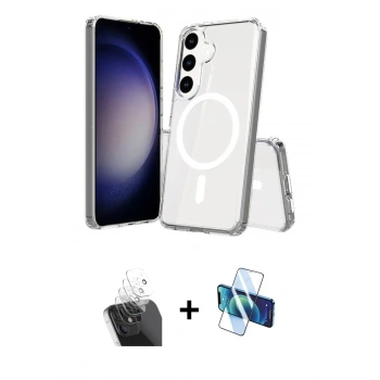 MARSİLYAN™- Galaxy S24 Plus Kılıf Ahenk Yansıma Prime - Siyah 3D Antistatik Cam Ekran Koruyucu + Kamera Lens Koruma Cam - SF