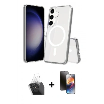 MARSİLYAN™- Galaxy S24 Plus Kılıf Ahenk Yansıma Prime - Siyah 3D Antistatik Mat Seramik Nano Ekran Koruyucu + Kamera Lens Koruma Cam - SF