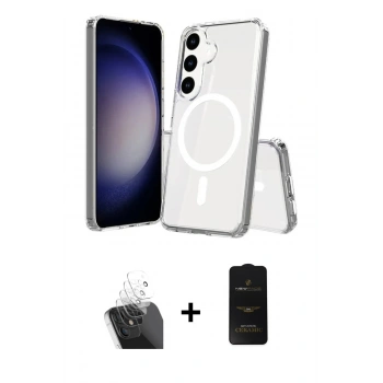 MARSİLYAN™- Galaxy S24 Plus Kılıf Ahenk Yansıma Prime - Siyah 6D Antistatik Mat Seramik Hayalet Nano Ekran Koruyucu + Kamera Lens Koruma Cam - SF