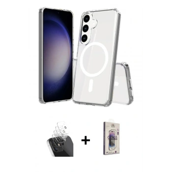 MARSİLYAN™- Galaxy S24 Plus Kılıf Ahenk Yansıma Prime - Siyah Bilvis 3D Cam Ekran Koruyucu + Kamera Lens Koruma Cam - SF