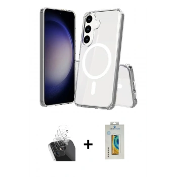 MARSİLYAN™- Galaxy S24 Plus Kılıf Ahenk Yansıma Prime - Siyah Polymer Nano Ekran Koruyucu + Kamera Lens Koruma Cam - SF