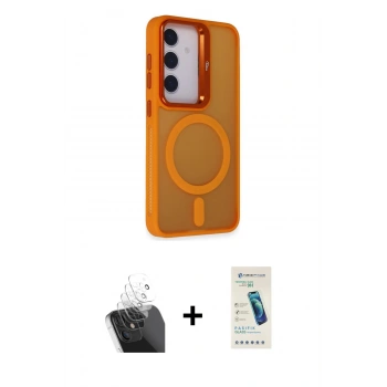 MARSİLYAN™- Galaxy S24 Plus Kılıf Akış Form - Şeffaf Pasifik Cam Ekran Koruyucu + Kamera Lens Koruma Cam - SF