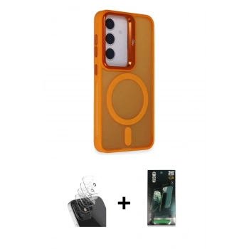 MARSİLYAN™- Galaxy S24 Plus Kılıf Akış Form - Siyah 360 Mat Full Body Arka Koruyucu + Kamera Lens Koruma Cam - SF