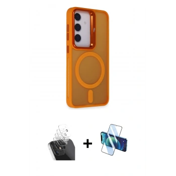 MARSİLYAN™- Galaxy S24 Plus Kılıf Akış Form - Siyah 3D Antistatik Cam Ekran Koruyucu + Kamera Lens Koruma Cam - SF