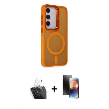 MARSİLYAN™- Galaxy S24 Plus Kılıf Akış Form - Siyah 3D Antistatik Mat Seramik Nano Ekran Koruyucu + Kamera Lens Koruma Cam - SF
