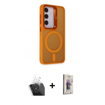 MARSİLYAN™- Galaxy S24 Plus Kılıf Akış Form - Siyah Bilvis 3D Cam Ekran Koruyucu + Kamera Lens Koruma Cam - SF