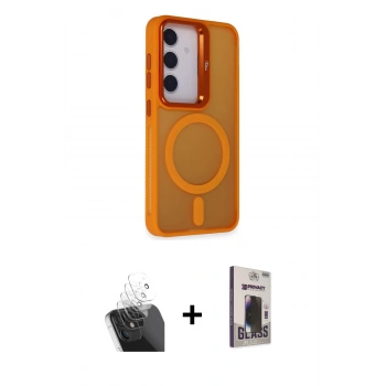 MARSİLYAN™- Galaxy S24 Plus Kılıf Akış Form - Siyah Bilvis Hayalet Cam Ekran Koruyucu + Kamera Lens Koruma Cam - SF