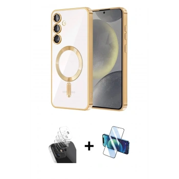 MARSİLYAN™- Galaxy S24 Plus Kılıf Nova Işık Özel Seri - Siyah 3D Antistatik Cam Ekran Koruyucu + Kamera Lens Koruma Cam - SF